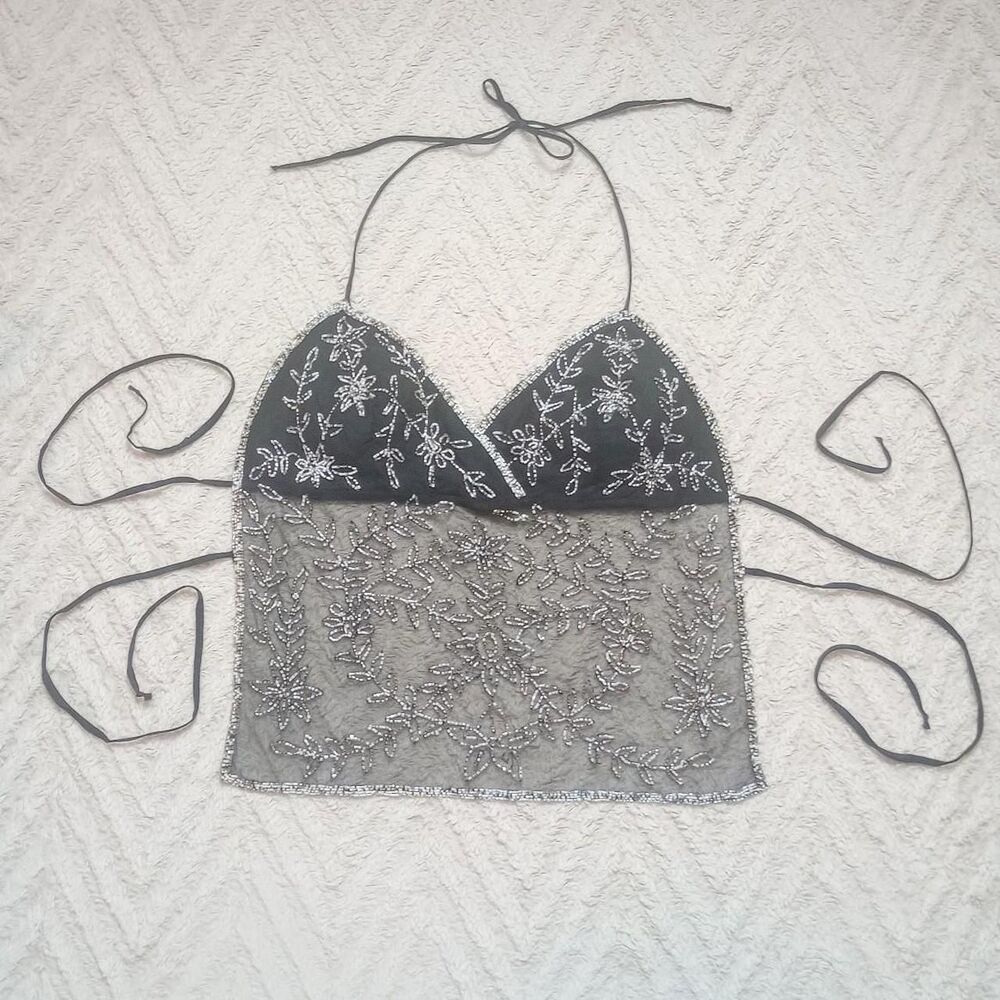 Vintage 90s Y2K Backless Beaded Fairy Halter